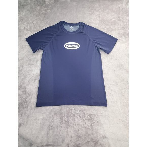 Fabletics Sz L Shirt Mens Athletic Short Sleeve Workout Gym Stretch Blue C9-6 - Picture 2 of 7